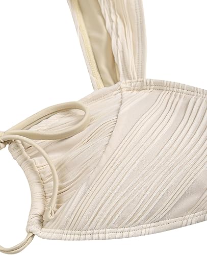 ZAFUL Womens Cinched Bikini Solid Color Wave Textured Knotted Tied Side Two Piece Swimsuit Bathing Suits